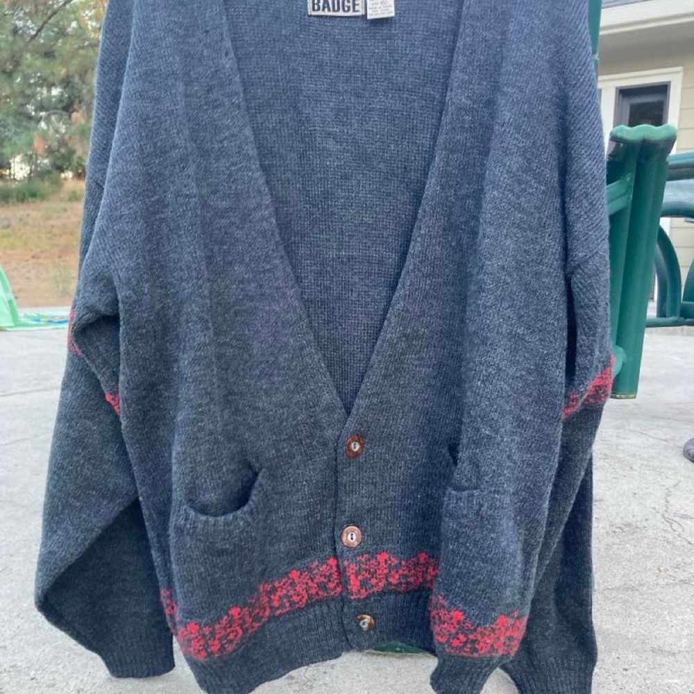 Vintage 90s Badge Acrylic Cardigan Coastal Grandma Grandpa sweater grunge cozy